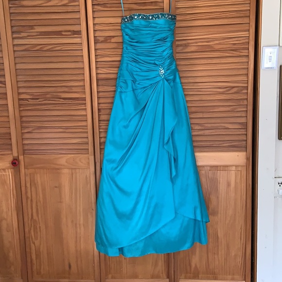 Exclusive Simon V turquoise strapless prom gown size XS formal wedding party - Picture 3 of 12